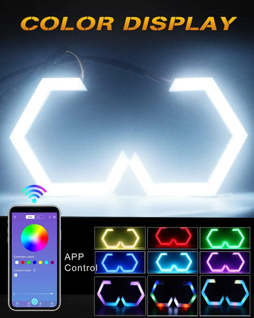 COB LED Hexagon Angel Eyes RGB Bluetooth Rings DRL Indicator Pair 12V