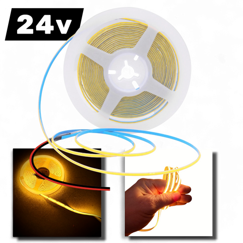 12V 5M COB LED Strip Light Yellow | 480 LEDs/M Interior Car Van Ambient