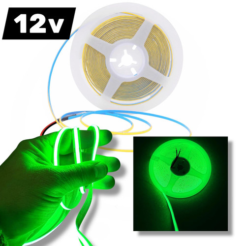 12V 5M COB LED Strip Light Green | 480 LEDs/M Car Van Ambient 12v
