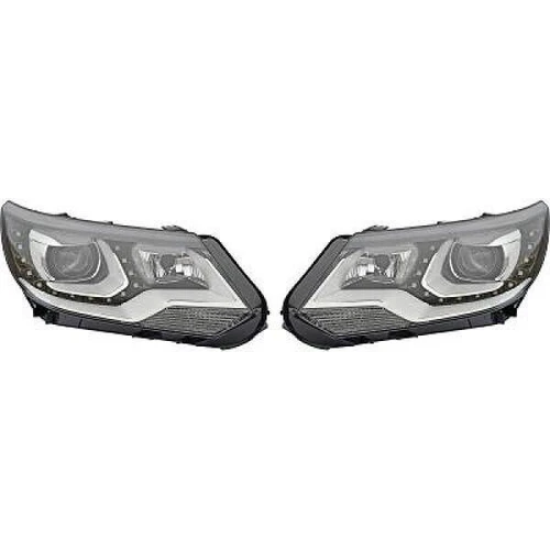 LHD Projector Headlights Pair LED Dragon DRL Lights Black VW Tiguan 5N 2011-2016