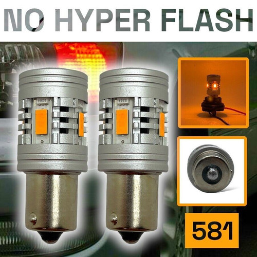 2x Amber LED Indicator Bulbs 581 PY21W BAU15s Canbus No Hyper Flash 1000Lm [REAR]