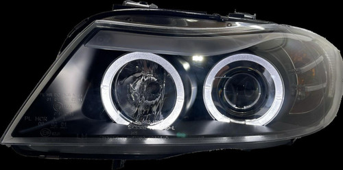 For BMW 3-Series E90 05-08 Black Projector-Style Angel Eye Headlights Lamps