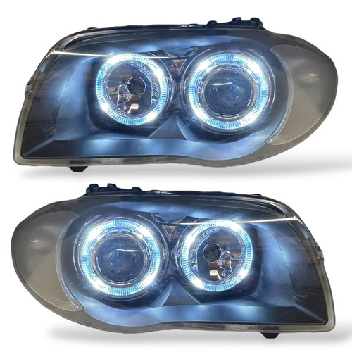 LED Angel Eyes Projector Headlights Black Pair for BMW 1 Series E81 E87 E82 E88