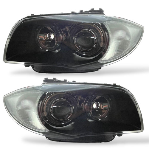 LED Angel Eyes Projector Headlights Black Pair for BMW 1 Series E81 E87 E82 E88
