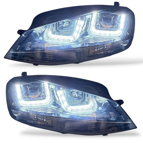 RHD LED DRL Projector Headlights Pair Black for VW Golf MK7 2012-2017