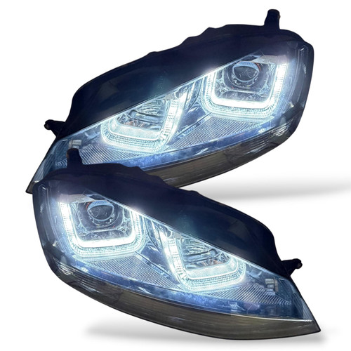 RHD LED DRL Projector Headlights Pair Black for VW Golf MK7 2012-2017