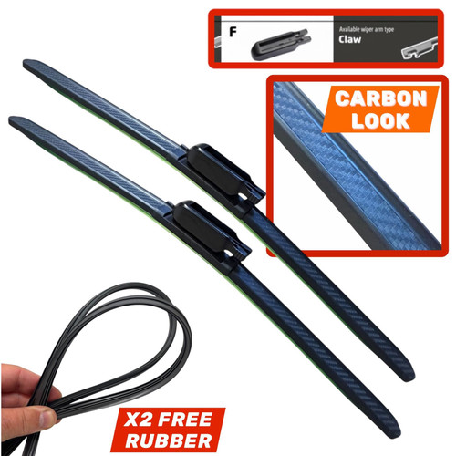 24/22" Carbon Fibre Aero Flat Wiper Blades Pair All-Season Windshield Claw Fitting