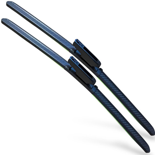 24/16" Carbon Fibre Aero Flat Wiper Blades Pair All-Season Windshield Bayonet Fitting