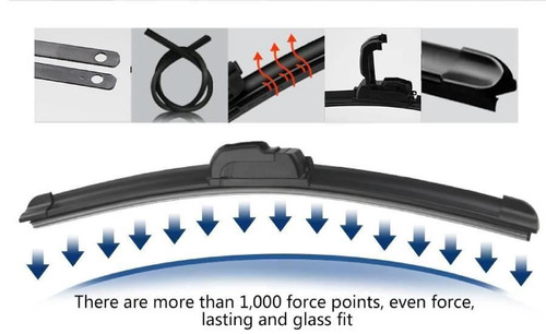 26/22" Carbon Fibre Aero Flat Wiper Blades Pair All-Season Windshield V-Block Clip