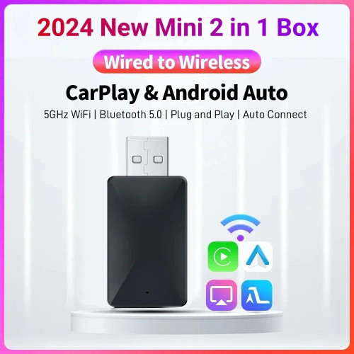 Wireless CarPlay Android Auto Adapter 2in1 Smart Dongle USB Plug & Play