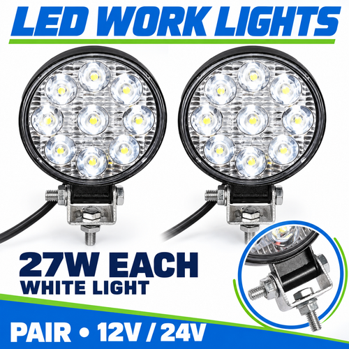 2 x 27W White Round 12v 24v LED Mini work driving spot light reverse offroad