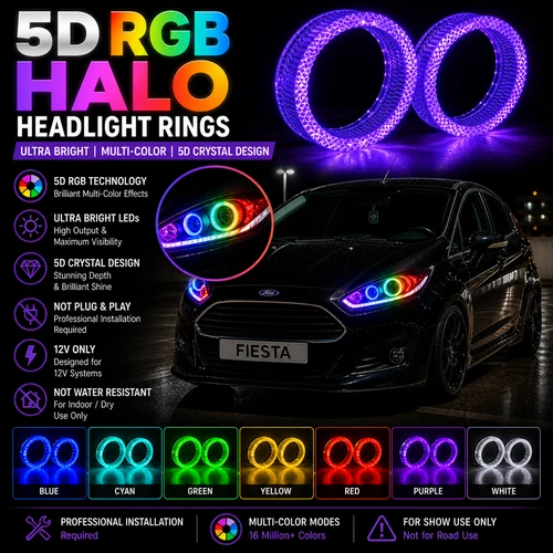 2x 5D RGB LED Halo Rings Angel Eyes Bluetooth 12V Dynamic Indicator 3.0” 2.5"
