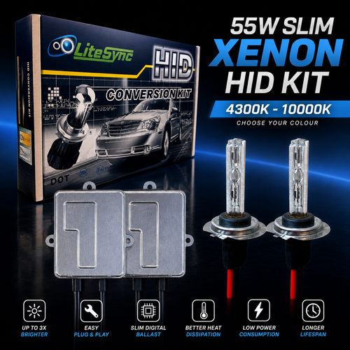 H7 H7R 55W Xenon HID Conversion Kit 12V Slim Ballast 4300K-10000K 1yr Warranty