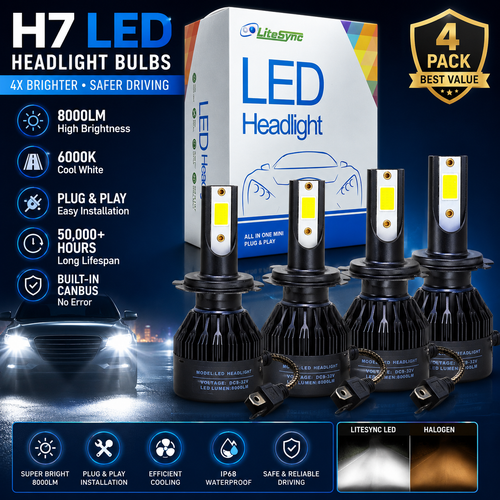 4x H7 LED Headlight Bulbs 8000LM 72W 6000K White Canbus Fog Light Plug & Play