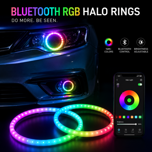 2PCS Dynamic RGB Halo Rings Angel Eyes Bluetooth App Control Multicolour