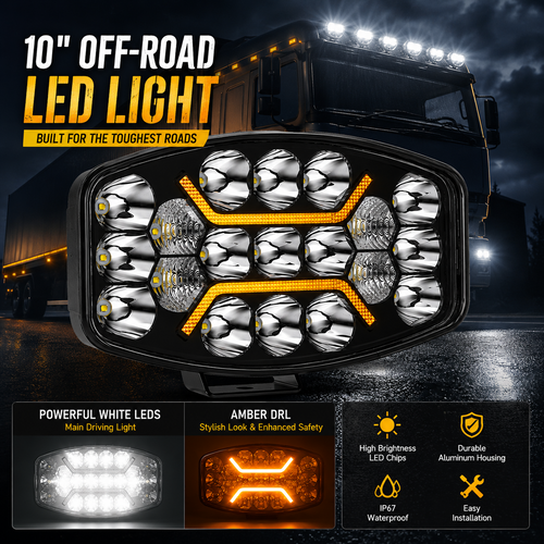 Full LED Spot Lights Amber White DRL 12V 24V Jumbo Oval 220W 22400LM Truck Van