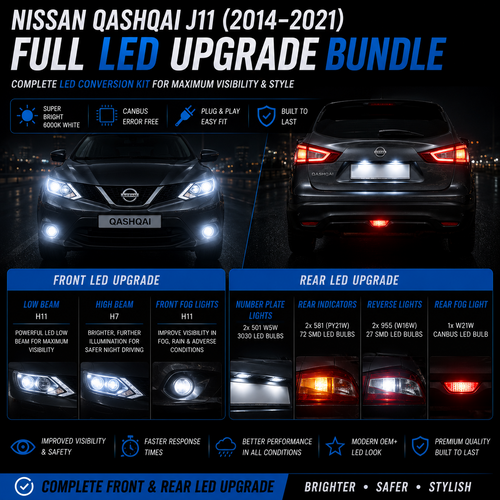 Nissan Qashqai J11 (2014–2021) Full LED Upgrade Bundle | Headlights, Fog & Rear Lights