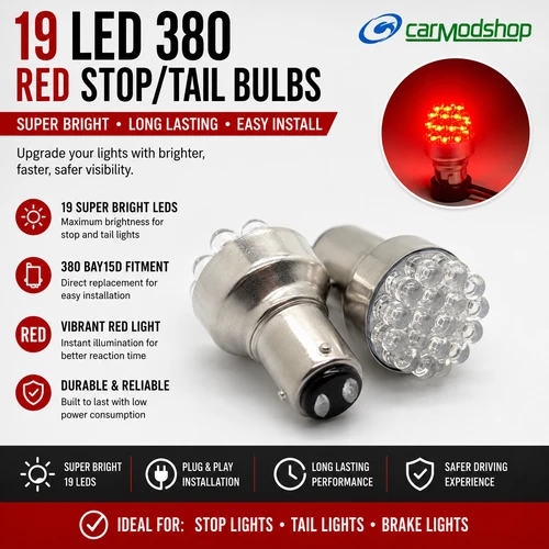 P21/5W 380 Bay15D Red 19 LED Stop Tail Twin Filament Brake Parking Light bulbs