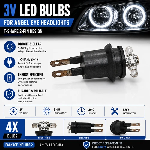 4x 3V LED Bulb for Junayn Angel Eyes | T-Shape 2-Pin | 3-4W Light Output