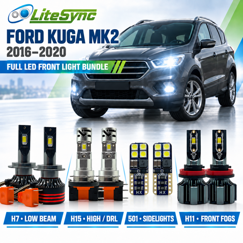 Litesync H7 / H15 / H11 LED Headlight Bulb Bundle for Ford Kuga MK2 2016–2020 | Up to 13,000LM | 6000K White | CANBUS Error-Free