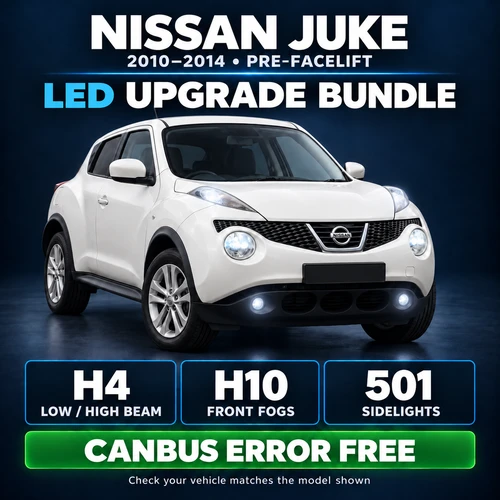 For Nissan Juke 2010-2014 LED Headlight, Fog & Sidelight Upgrade Kit H4 H10 501