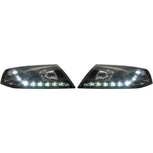 LHD Projector Headlights Pair LED Dragon DRL Lights Clear Black H7 H1 Skoda Octavia 04-09