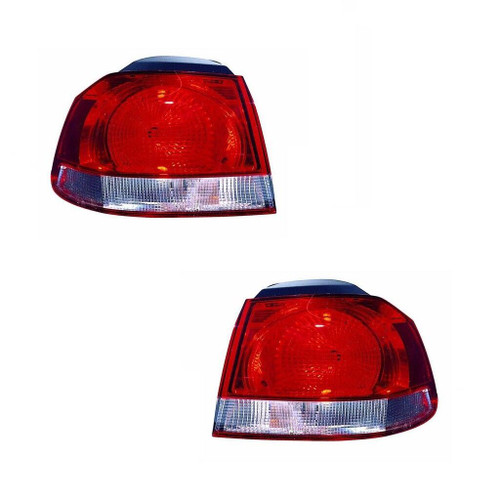 For VW Golf Mk6 Hatch 1/2009-6/2013 Red &amp; Clear Outer Rear Lights Pair OS NS