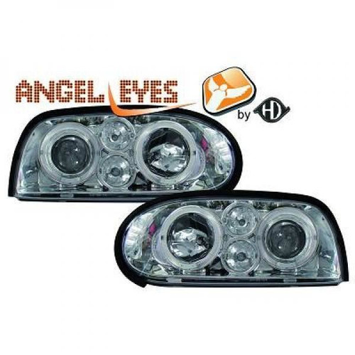 LHD Projector Headlights Pair Angel Eyes Clear Chrome H1 H1 VW Golf III 91-97
