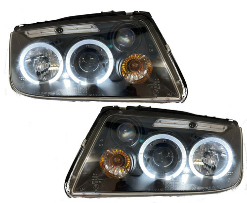 LHD Projector Headlights Pair Angel Eyes Clear Black H1 H1 H3 VW Bora 98-05