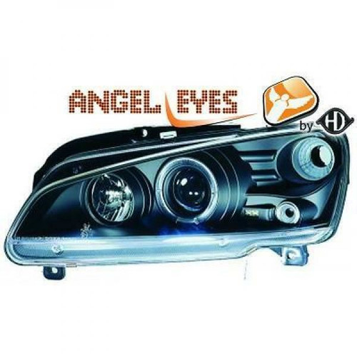 LHD Projector Headlights Pair Angel Eyes Clear Black H1 H1 Peugeot 106 95-05