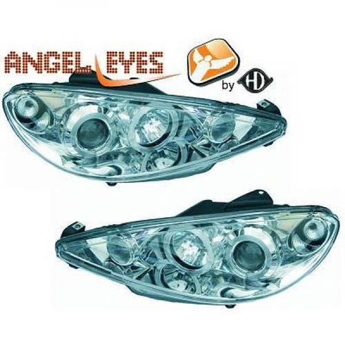 LHD Projector Headlights Pair Angel Eyes Clear Chrome H1 H1 Peugeot 206CC 98-08