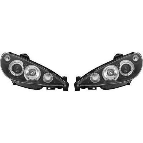 LHD Projector Headlights Pair Angel Eyes Clear Black H1 Peugeot 206 206CC 98-08