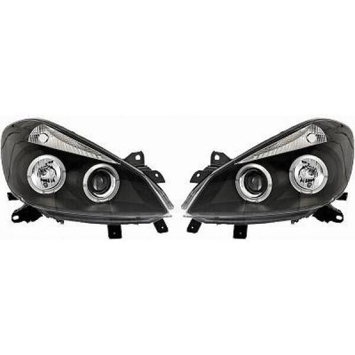 LHD Projector Headlights Pair Angel Eyes Clear Black Renault Clio 05-09