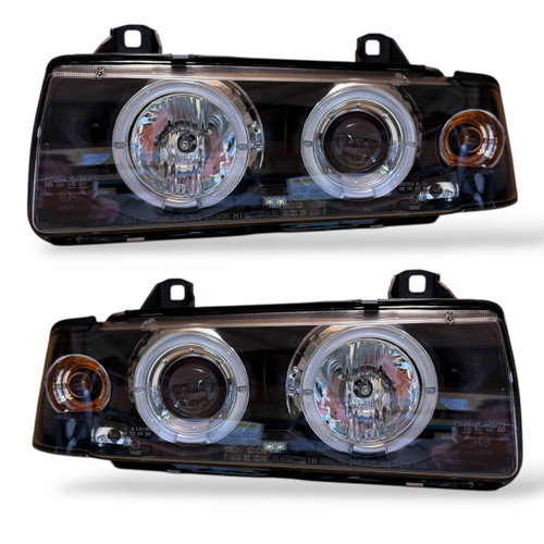 LHD OS NS Headlight Headlamp Pair Angel Eyes Clear Black BMW 3 Series E36 90-99