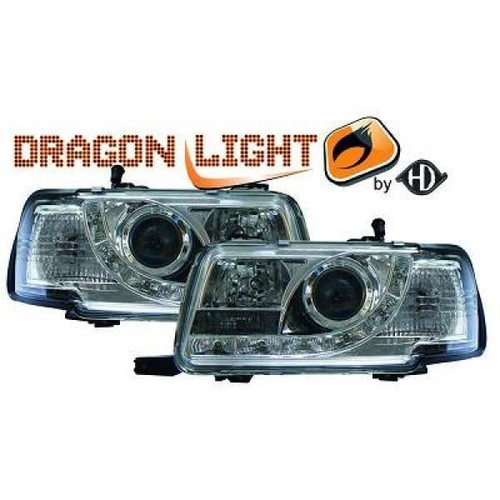 LHD Projector Headlights Pair LED Dragon DRL Lights Clear Chrome Audi 80 B4 91-96