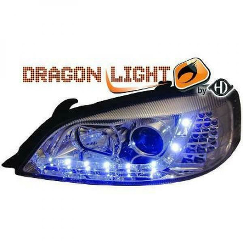 LHD Projector Headlights Pair LED Dragon DRL Lights Clear Chrome Vauxhall Astra G 97-04