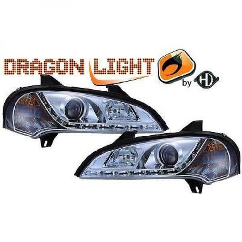 LHD Projector Headlights Pair LED Dragon DRL Lights Clear Chrome Vauxhall Tigra 94-00