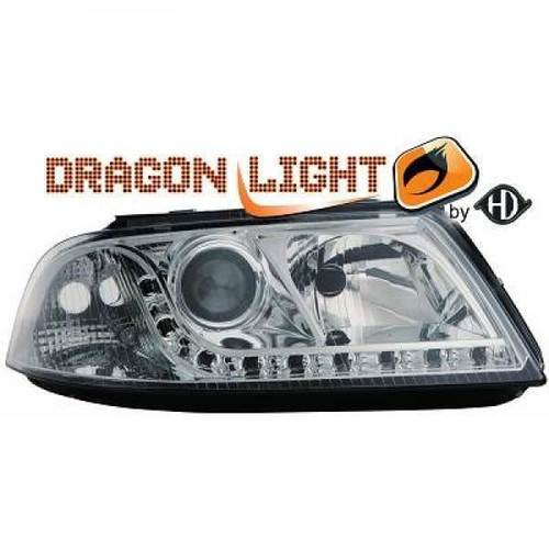 LHD Projector Headlights Pair LED Dragon DRL Lights Clear Chrome H7 H7 VW Passat 00-05