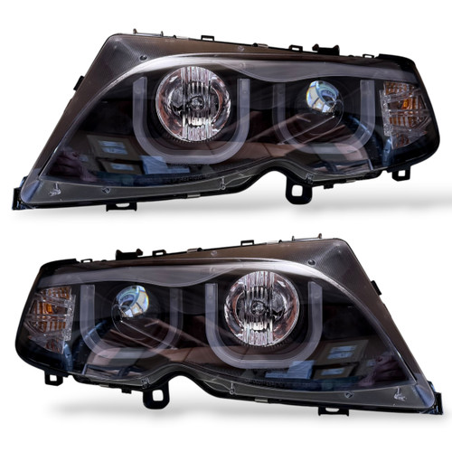 LHD Projector Headlights Pair LED Dragon DRL Black BMW 3 Series E46 01-05 4dr