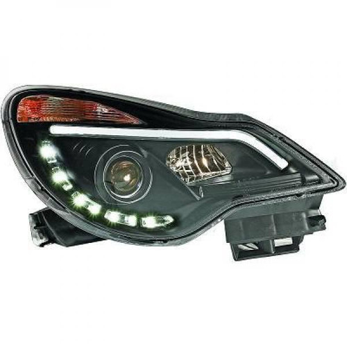 LHD Projector Headlights Pair LED lightbar DRL Clear Black Vauxhall Corsa D 11-On