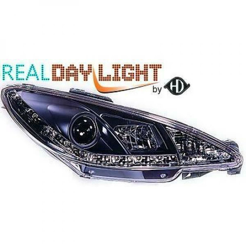 LHD Projector LED DRL Headlights Pair Clear Black Peugeot 206 206CC 98-08