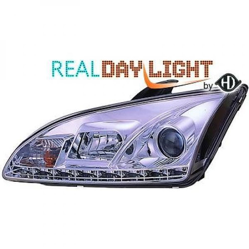 LHD Projector LED DRL Headlights Pair Clear Chrome Ford Focus II 04-07
