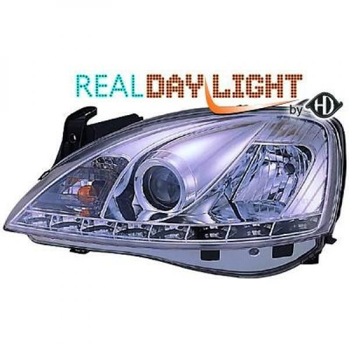 LHD Projector LED DRL Headlights Headlamp Pair Clear Chrome Vauxhall Corsa C 00-06