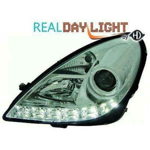 LHD Projector LED DRL Headlights Pair Clear Chrome H7 H1 Mercedes R171 04-11