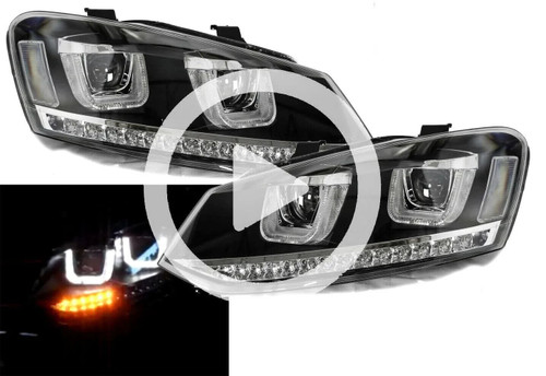 Rhd For VW Polo 6R 6C 2009- Black DRL LED Projector Headlights Dynamic Indicator