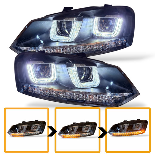 Rhd For VW Polo 6R 6C 2009- Black DRL LED Projector Headlights Dynamic Indicator