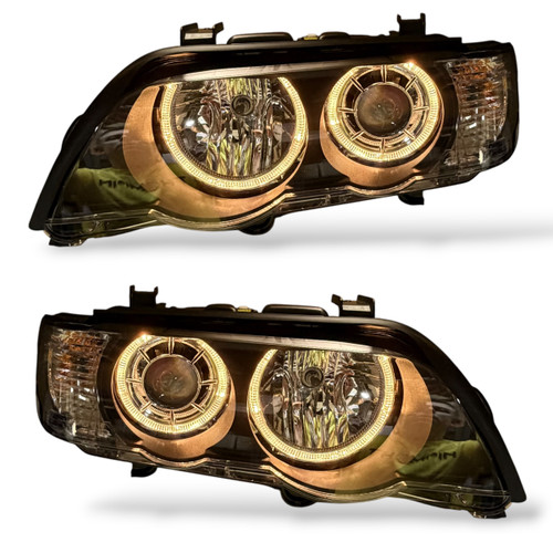 RHD LHD Xenon Headlight Pair Angel Eyes Clear Black D2S H7 BMW X5 E53 99-03
