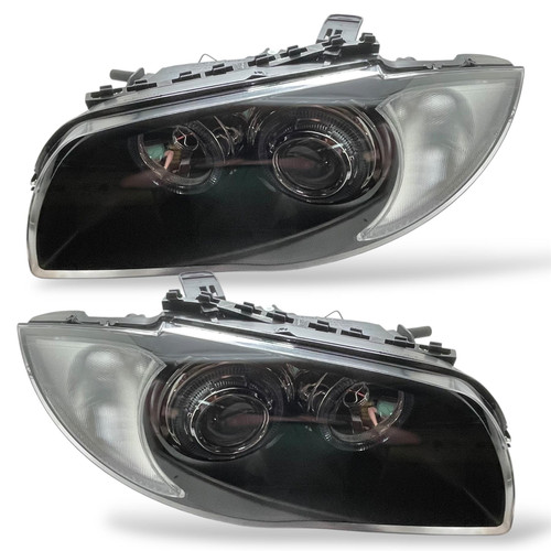 RHD LHD Projector Headlights Pair Angel Eyes Black BMW 1 Series E81 E87 04-11