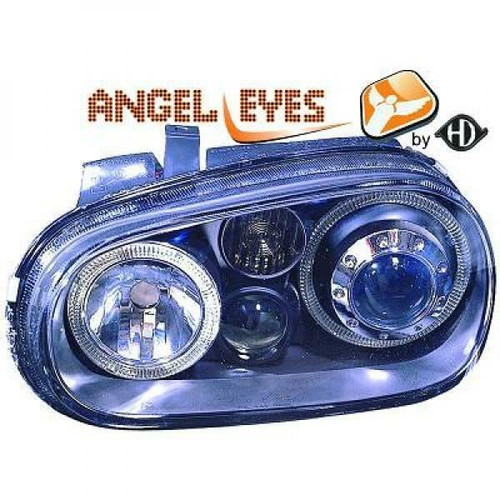 RHD LHD Projector Headlights Pair Angel Eyes Black H7 H7 H3 VW Golf IV 97-03