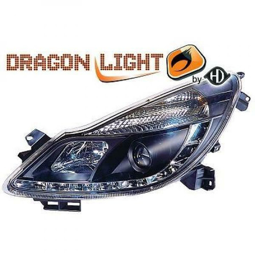 LHD Projector Headlights Pair LED Dragon DRL Lights Clear Black Vauxhall Corsa D 06-11
